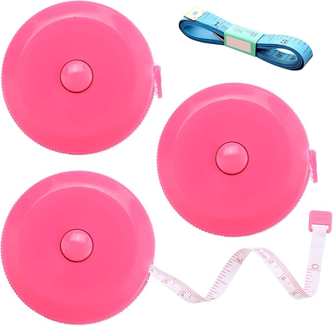 Tape Measure 150 cm 60 Inch Push Button Tape Body Measuring Soft Retractable for Sewing Double-Sided Tailor Cloth Ruler (Pink) 3 Pack by BUSHIBU