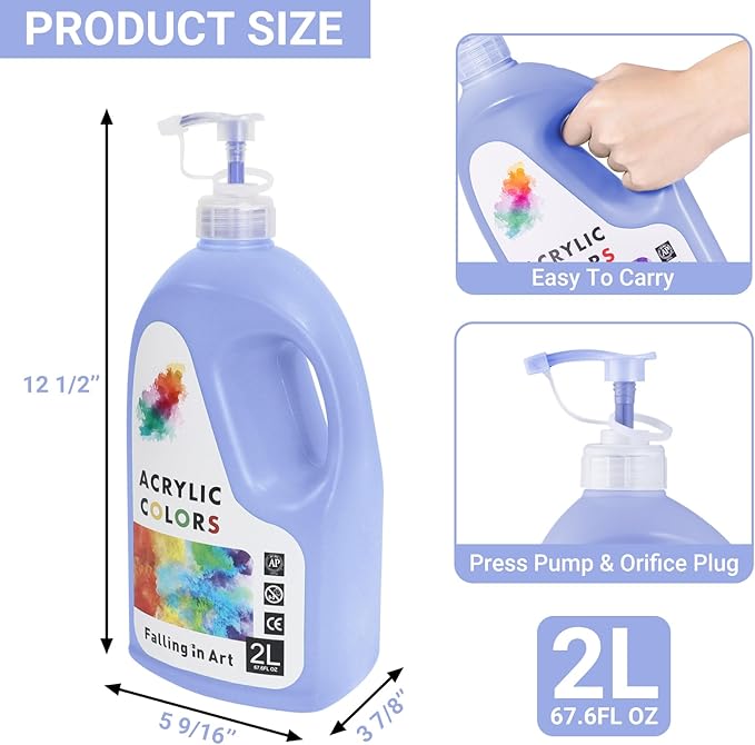 Falling in Art Cabalt Blue Acrylic Paint, Large 67.6Oz Premium Pouring Acrylic Paint, Perfect for Canvas, Wood, Ceramic, and More