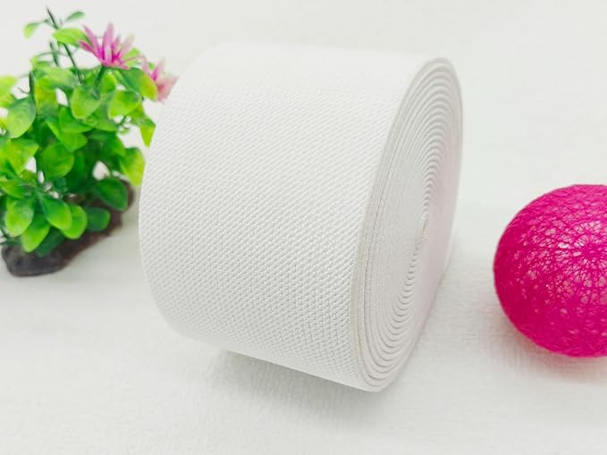 White Knit Elastic Band for Sewing 3 inch 5 Yards Double-Side Twill Woven Elastic Heavy Stretch Elastic Spool for Clothes Pants Waistband, Wigs, Skirts, Craft DIY Projects