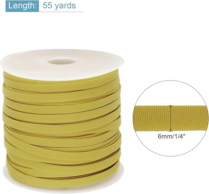 MECCANIXITY 1/4 Inch Double Fold Bias Tape Polyester Continuous Bulk Bias Tape for Sewing,Seaming Quilting Hemming Binding Crafts (Gold 55 Yards)