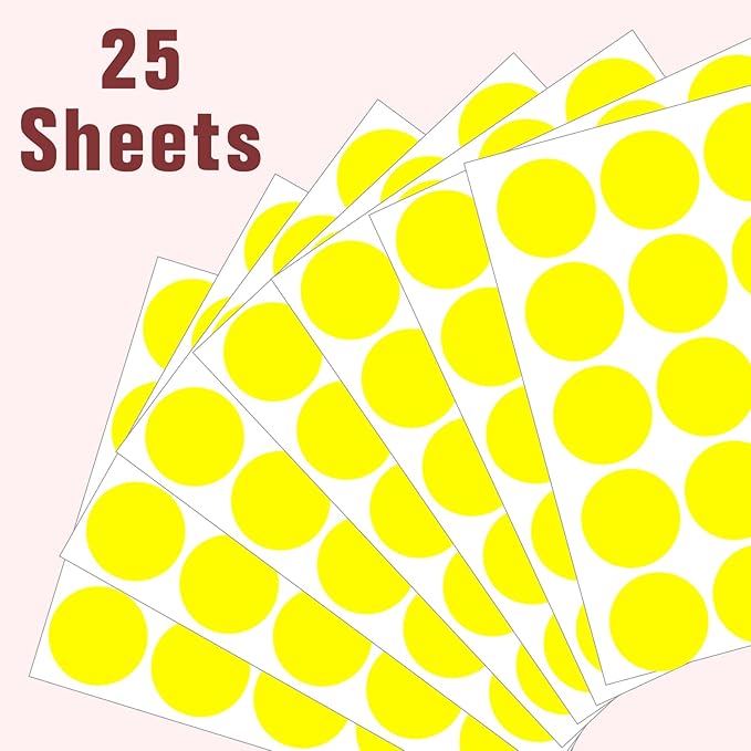 1.5" Round Colored Removable Stickers Labels - Yellow,Pack of 500