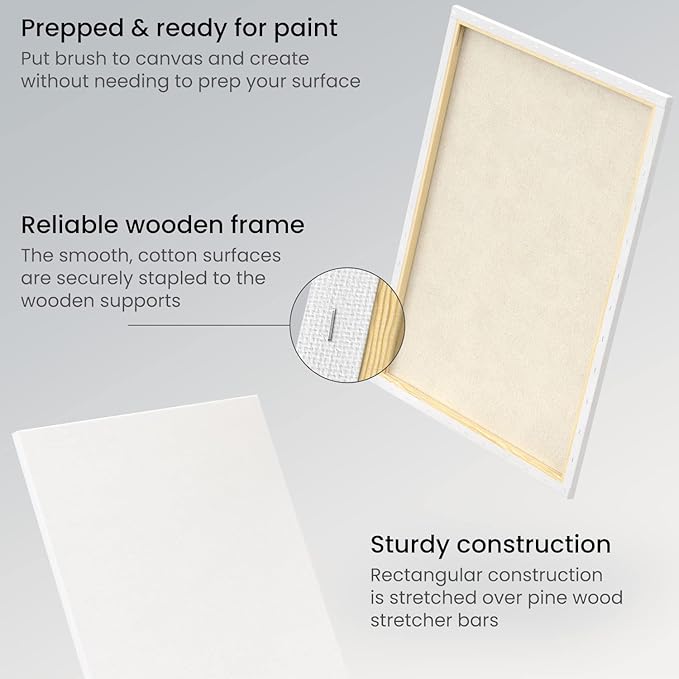 ARTEZA Stretched Canvas, 18 x 24 Inches, Pack of 4, Blank White Large Canvas for Painting for Acrylic, Oil and Gouache Paints