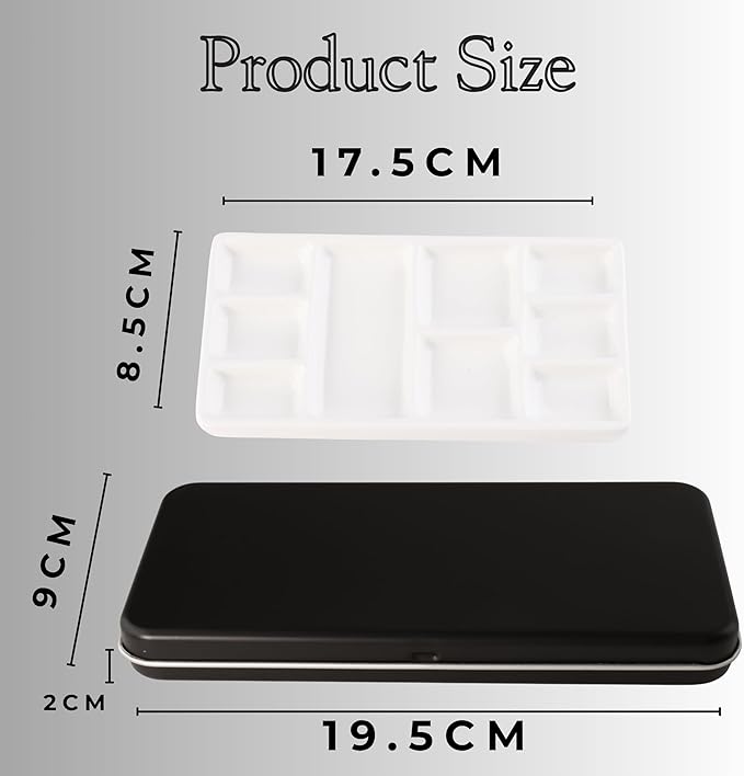 Travel Watercolor Palette, Portable Ceramic Palette 9 Well, Watercolor Palette with Lid, Empty Wet Palette Metal Paint Box with Porcelain Palettes(Black Box)