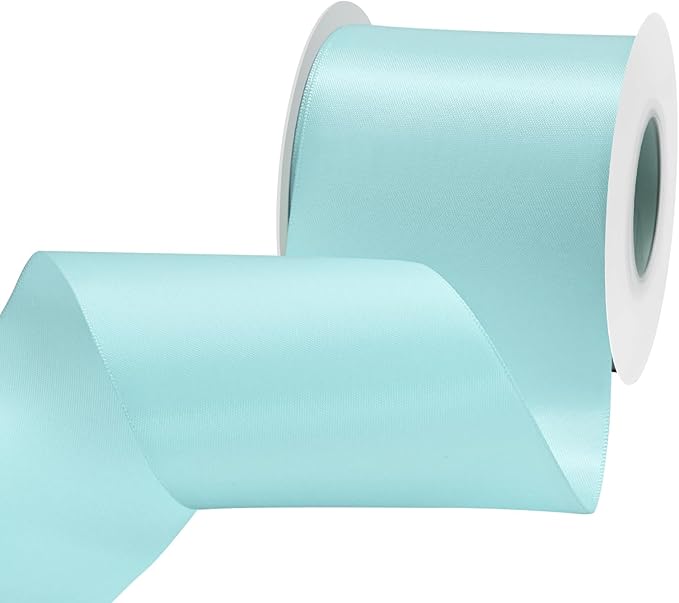 Lt.Blue Satin Ribbon 3 inch X 15 Yards Polyester Ribbon for Gift Wrapping Very Suitable for Weddings Party Hair Bow Invitation Decorations and More