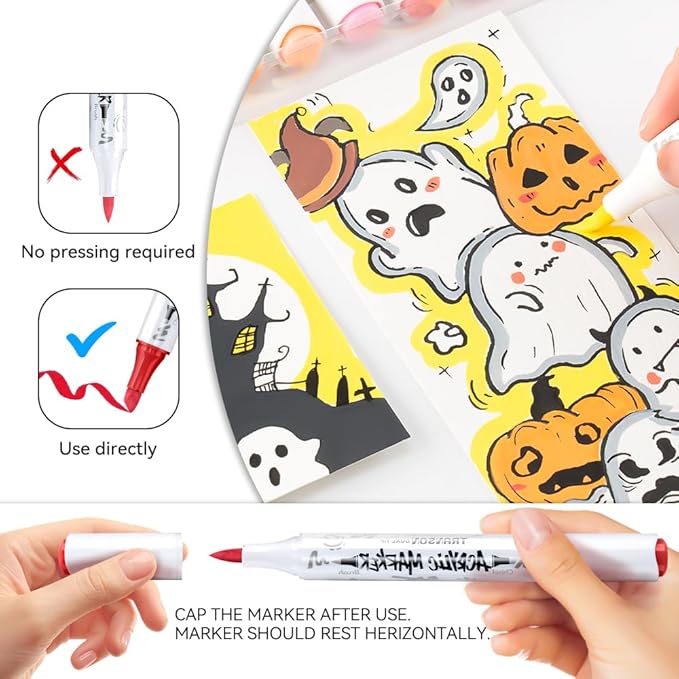 TRANSON 24 Colors Chisel and Brush Dual-tip Acrylic Paint Marker Pen Set for Canvas Rock Wood Leather Ceramic DIY Painting