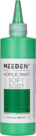 MEEDEN Green Light Acrylic Paint: Matte Finish 250ml/8.45oz Soft Body Bulk Acrylic Colors in Ergonomic Bottle - Fluid Flow Art Paints for Artists Canvas Painting