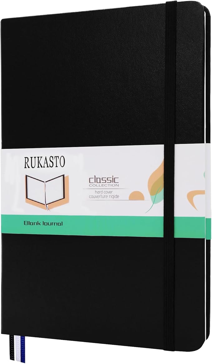 Hardcover Notebook Blank Journal Sketchbook for Drawing, Medium 5.5 by 8.4 Inch, 100 GSM Thick Paper (Black, Plain)
