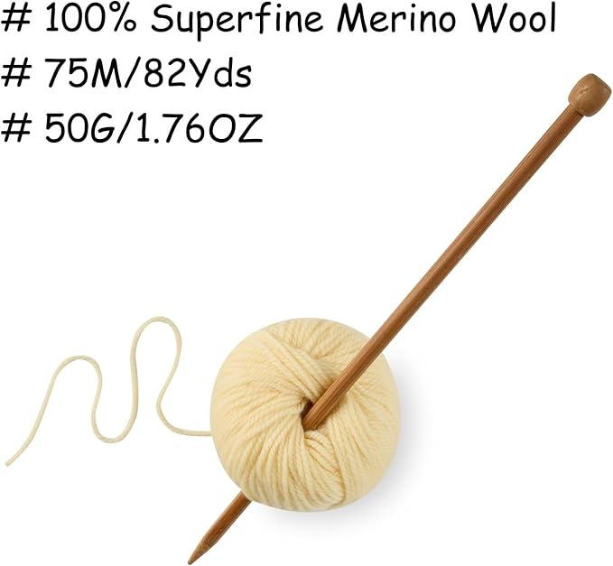 100% Merino Wool Yarn 3-Ply Luxurious and Soft Yarn for Hand Knitting & Crocheting (Naples Yellow,3Balls)