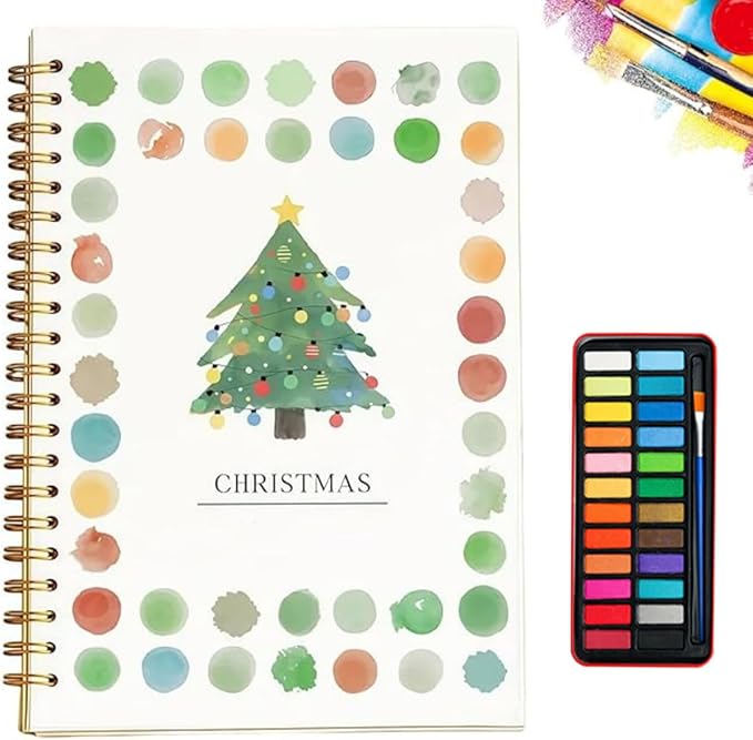 Water Color Workbook, Beginner-Friendly Watercolor Workbook, Watercolor Books, Nature Scenes Paint Set Art Crafts, with 12/24 Colors Paint Set with Paint Brush (F,24 Colors)