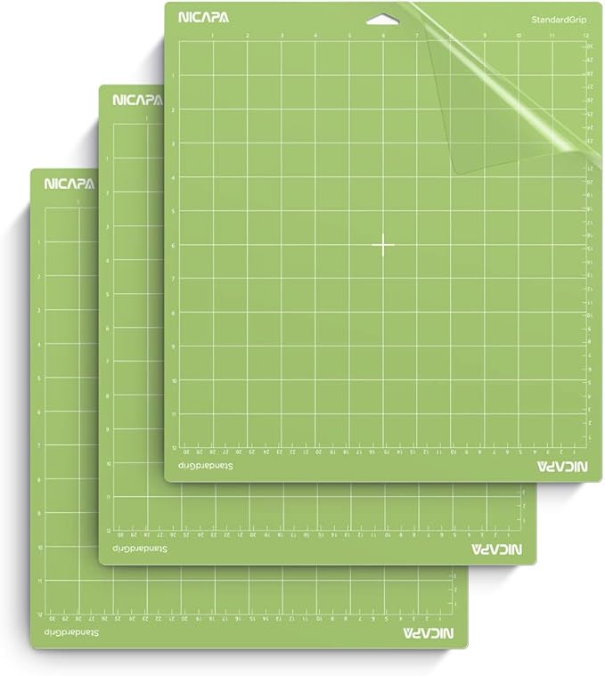 Nicapa 12x12 inch Standard Grip Cutting Mat for Cricut Maker 3/Maker/Explore 3/Air 2/Air/One (3 Pack) Standard Adhesive Sticky Green Quilting Replacement Cut Mats