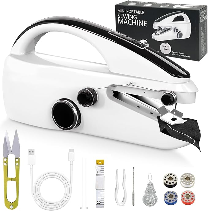 Handheld Sewing Machine, Portable Hand Sewing Machine with Sewing Kit, Dual Speeds, Easy to Use for Adults and Beginners, Ideal for Sewing Clothes, Fabrics and DIY