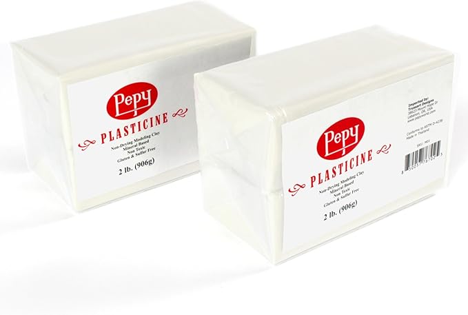 Pepy Reusable and Non-Drying Oil-Based Plasticine Modeling Clay, White, 4 Pounds, Sulfur-Free & Non-Toxic, Great for Kids, Beginners, and Artists, Perfect for Arts and Crafts Projects