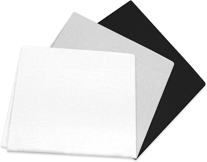 3 Pieces 18 x 21 Inches Cotton Fabric Precut Quilting Fabric Bundles Solid Colors Layer Cakes Quilt Material for DIY Craft Sewing Embroidery (BlackWhiteGrey)