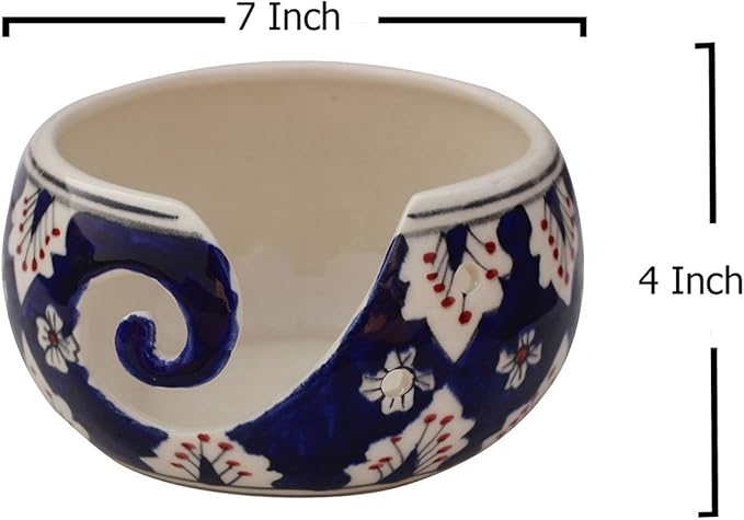 7" Inch Ceramic Yarn Bowl for Knitting and Crocheting with Smooth Spiral Outlet – Tangle-Free Yarn Organizer by ABHANDICRAFTS (AB-BOWL-022)