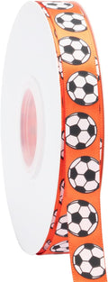 Soccer Ribbon,5/8-Inch x 50-Yard,White/Orange,Use for Team Hair Bows,Wreath,Sport Lanyards,Gift Wrapping,Party Decoration,All Crafting and Sewing (Orange, 50-Yard)