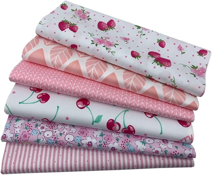 6Pcs Cotton Fabric Squares 20x20 Inch (50x50cm) Pre-Cut Quilt Squares Sheets Patterns Craft Cotton Fabric Bundle for Sewing Quilting Patchwork Crafting Home Décor Handwork (Pink)