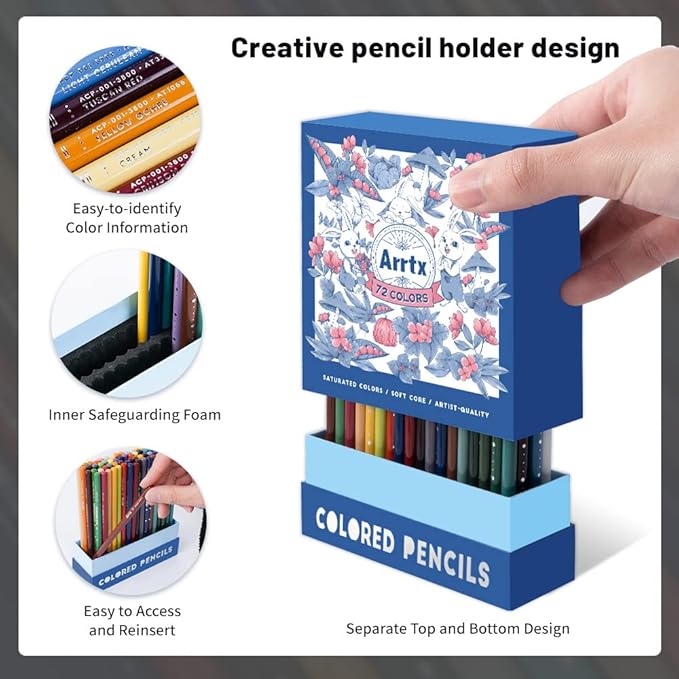 Arrtx 72 Colored Pencils for Adult Coloring Drawing Blending Shading Sketching Painting, Soft Core Coloring Pencils Art Craft Supplies, Premium Color Pencils Set for Artists Adults