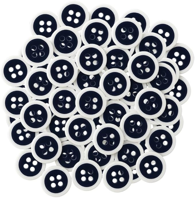 100 Pcs White and Navy Buttons for Sewing 0.5 inch 4-Hole Round Buttons for Uniform 16L Navy Plastic Glossy 10mm Ideal for Workwear School Chef Aprons Pants Jacket Bags Accessories Craft DIY