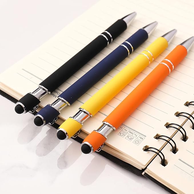 Ballpoint Pen with Stylus Tip, Soft Touch Click Metal Pen, 1.0mm Medium Point, Black Ink, 12 Count(Dark Blue)