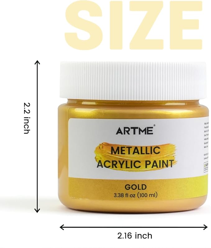 ARTME Acrylic Paint Metallic Gold, 100ml Gold Leaf Paint for Art Painting, Hand-crafts, Non-Toxic, Non-Fading Gold Paints Ideal for Canvas, Wood, Fabric, Ceramic, Stone Craft Supplies
