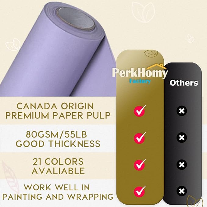PerkHomy 48" x 1,440" (120') Light Purple Kraft Paper Roll for Craft Bulletin Board Paper Art Table Covering Crafting Gift Wrapping Bouquet Packing Parcel 80GSM 55LB (Light Purple, 48" x 120')