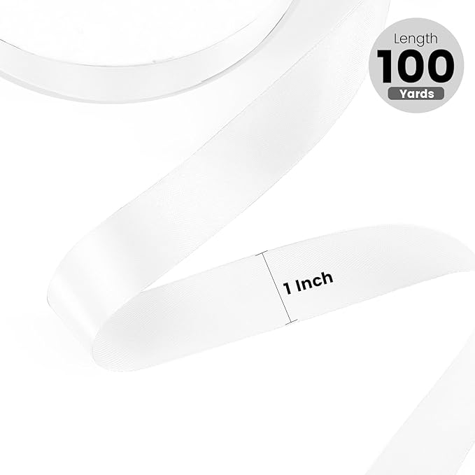 1" x 100 Yards Satin Ribbon - White Silk Ribbon with Spool - Ideal for Gift Wrapping, Floral Bouquets, Crafts, Wedding Party Decorations, Christmas and Sewing Projects