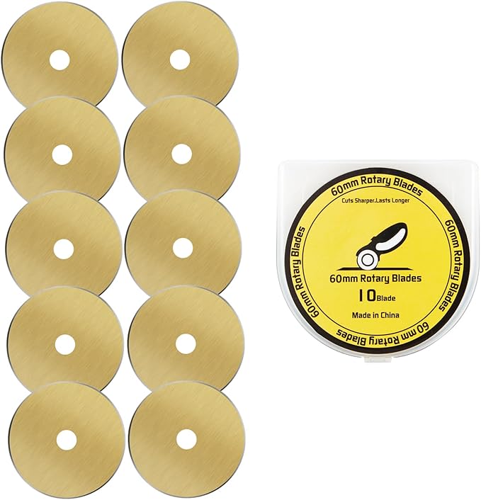 HEADLEY TOOLS Titanium Coated 60mm Rotary Cutter Blades 10 Pack Fits Olfa, Fiskars, Replacement Rotary Blade for Arts Crafts Sewing