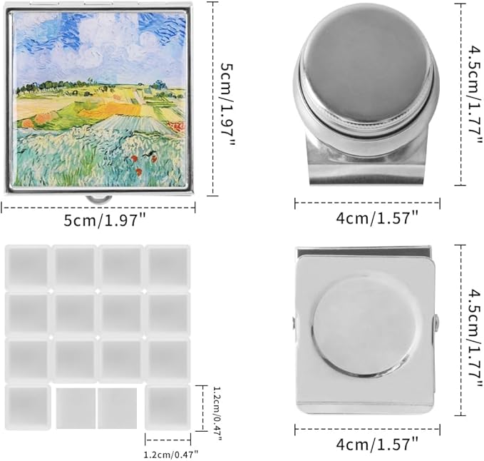 Portable Mini Tin Box 14-Well Empty Watercolor Palette Paint Mixing Tray is a Small Storage Travel Kit with Magnetic Clip and Oil Pot, Perfect for Outdoor Sketching and DIY Painting.Field