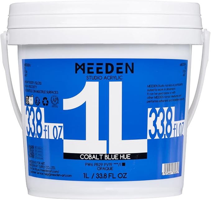 MEEDEN Cobalt Blue Acrylic Paint: 1 L /33.8 oz Heavy Body Gloss Non-Toxic - Thick Art Paints for Canvas Crafts