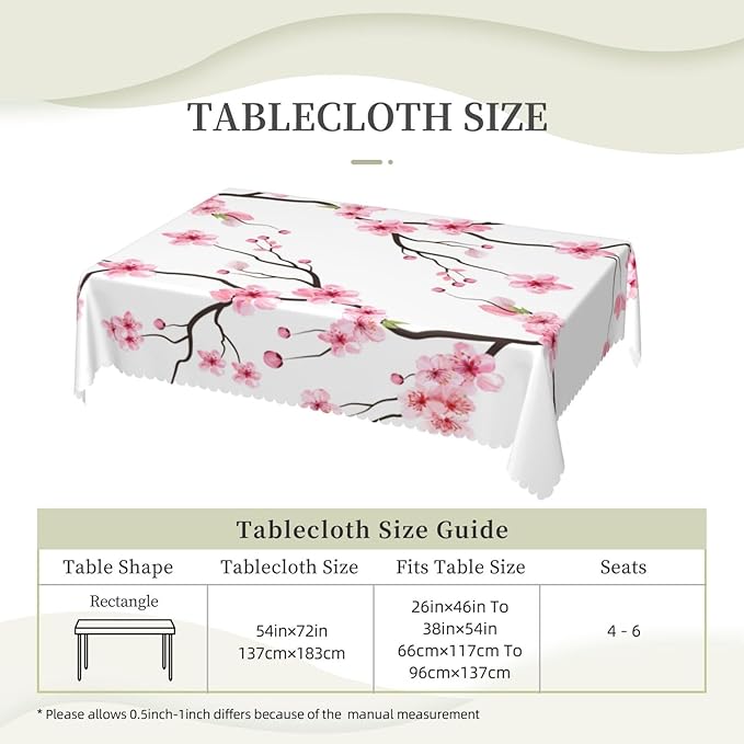 Cherry Blossom Rectangle Tablecloth Pink Branch Tree Japan Blooming Flowers Table Cloth Dining Table Cover for Home Kitchen Restaurant Party Buffet Picnic 54 x 72 Inch