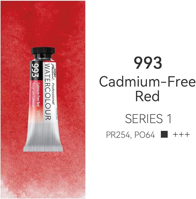 PHOENIX Professional Watercolor Paint Single Tube - 0.47 Fl Oz / 14ml - Cadmium-Free Red