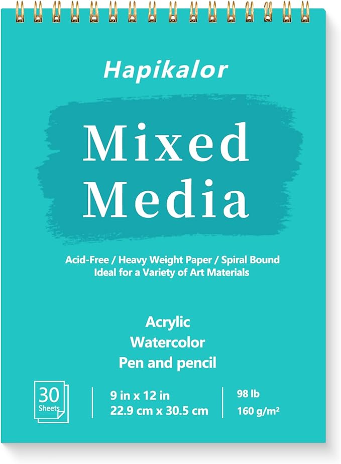 Sketch Book Mixed Media Pad - 9" x 12" Top Spiral Bound Sketch Pad, 30 Sheets 98lb/160gsm Acid-Free Drawing Paper, Art Supplies Sketchbook for Drawing, Sketching