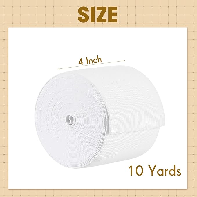 EBOOT 1 Pcs Elastic Spool (4 Inch X 10 Yard,White)
