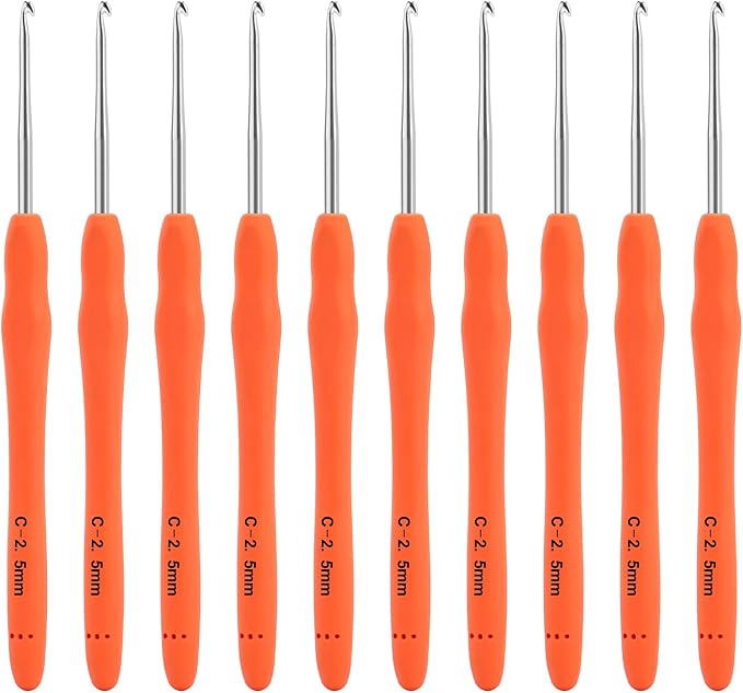 Vodiye 10PCS Crochet Hooks, Professional Extra Long 2.5mm  Crochet Hook, Ergonomic Handle Crochet Hooks Set, Crochet Needle for Beginners and Experienced Crochet Hooks Lovers (10pcs - 2.5mm)