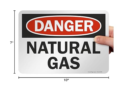 SmartSign 7 x 10 inch “Danger - Natural Gas” OSHA Label with Adhesive Backing, 3 mil Laminated Adhesive Polyester, Red, Black and White