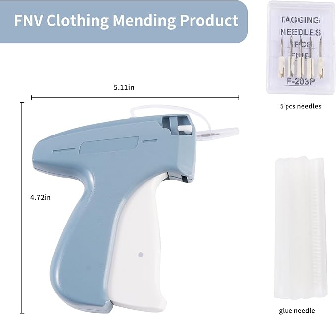 Quicker Clothing Fixer, Stitch Gun for Clothes, Quicker Sewing Gun for Cloth, Mini Sewing Stitch Machine with 6 Needles, 1000 Black&1000 White Fasteners (Light Blue)