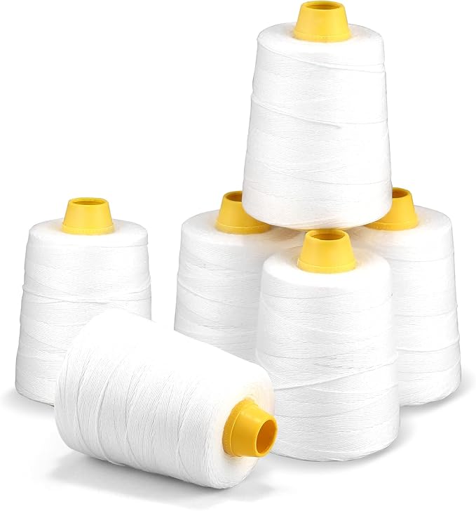 Hanchen Heavy-Duty Sewing Thread Spool, 6-Stranded Chemical Fiber Sealing Industrial Packing Synthetic Fiber Stitching Thread Spool for Bag Sewing Closing Machine, Pack of 6 Roll