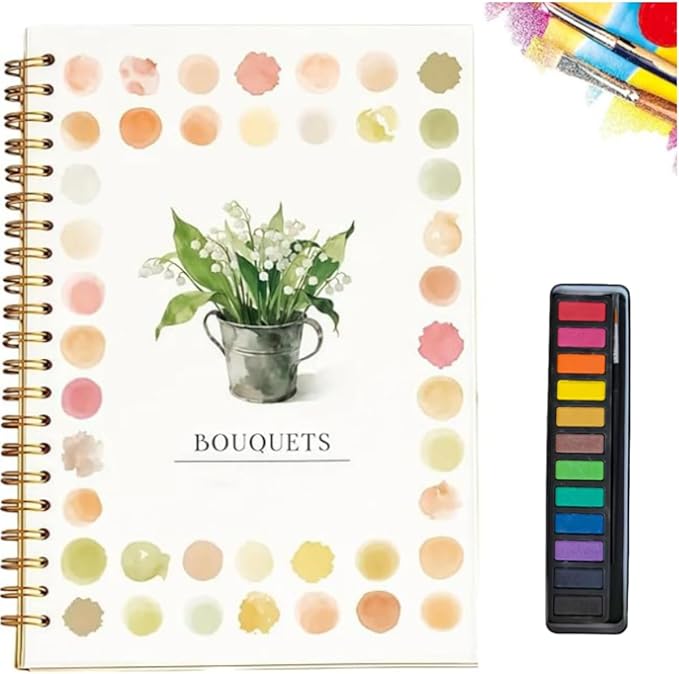 Water Color Workbook, Beginner-Friendly Watercolor Workbook, Watercolor Books, Nature Scenes Paint Set Art Crafts, with 12 Colors Paint Set with Paint Brush (D)