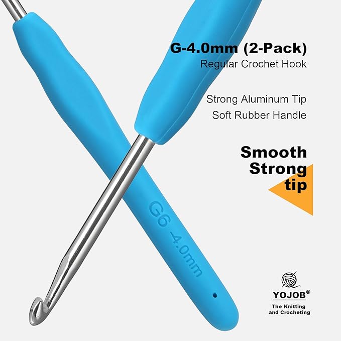 2Pcs 4.0mm Crochet Hooks, Ergonomic Crochet Hook for Arthritis and Beginners, Extra Long, Smooth, Comfortable (Size G / 4.0mm)