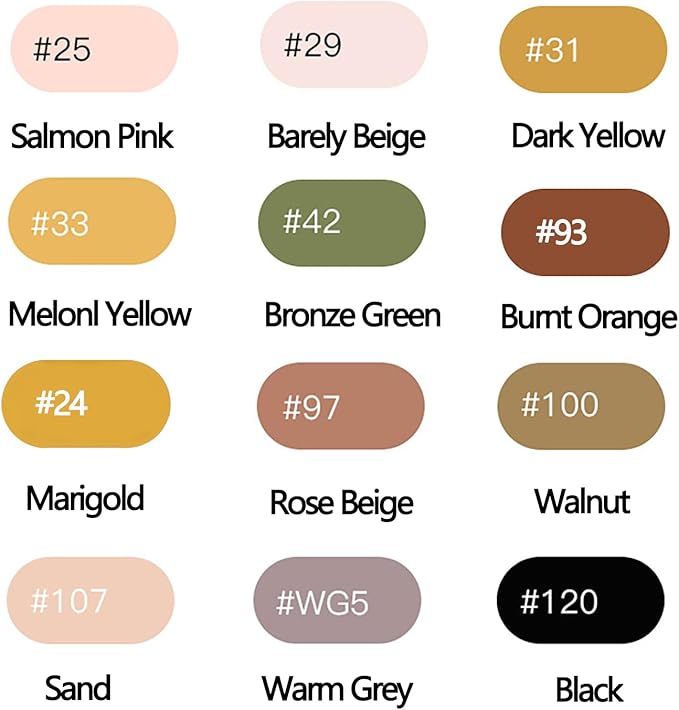 12Pcs Alcohol Markers Pure Color Series,Dual Tip Art Solid Color Markers Set for Adults Beginner Drawing Sketching (Autumn Colors)