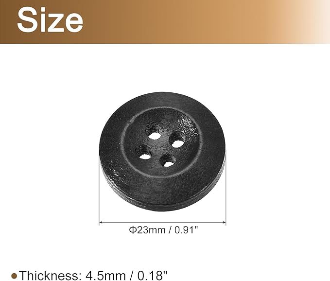 uxcell 50Pcs Wooden Buttons, 23mm(7/8") 4 Hole Round Wood Sewing Button Craft for Sewing DIY Craft Clothing, Black