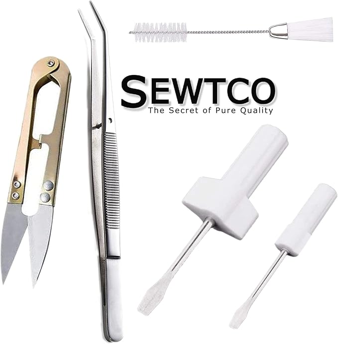 Sewing Machine Overlock & Serger Thread Service Kit - tweezer Screwdrivers and Thread Cutter 5 Piece Set