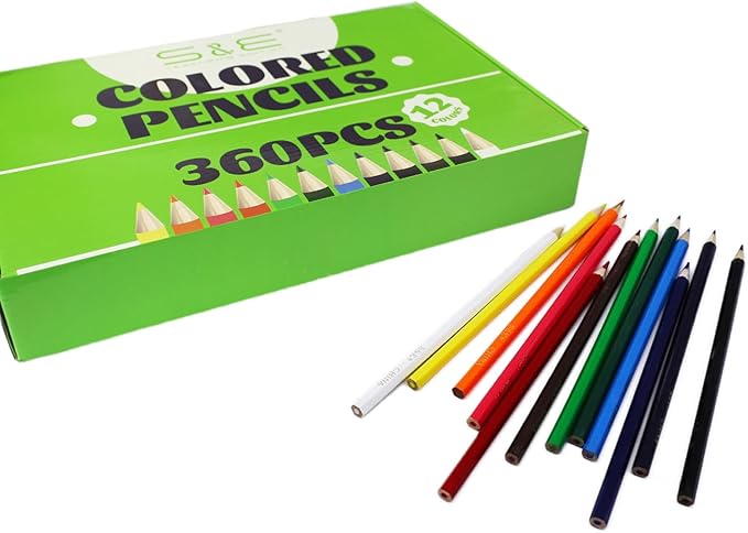 S & E TEACHER'S EDITION Colored Pencils 360Pcs,Coloring Pencils Set Drawing Pencils for Sketch, Woodcase Lead,Wooden Colored, Back to school Christmas Gifts