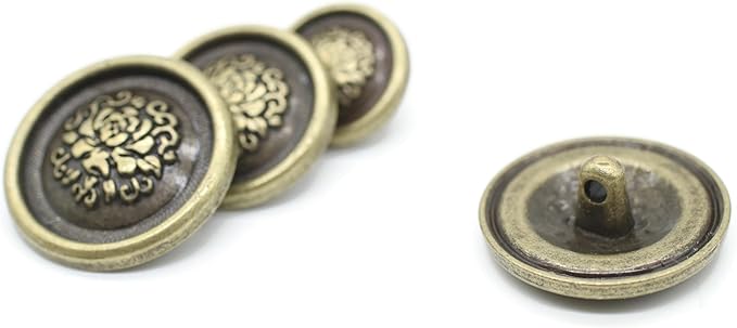 Bronze Metal Shank Buttons - 12 Pcs - 3 Size Options - Floral Round Metal Shank Buttons for Men Women Blazer Coat Uniform Shirt Suit and Jacket Sewing Craft DIY N17901