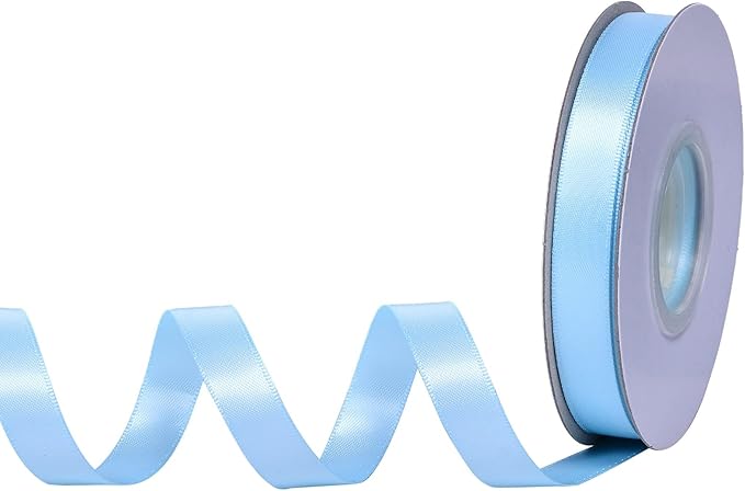 YAMA Light Blue Double Faced Satin Ribbon 1/2 Inch 25 Yards Thin Baby Blue Fabric Ribbon for Gift Wrapping Crafts Hair Bows Wedding Party Decoration