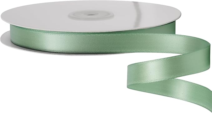 LIUYAXI Sage Green Stain Ribbon, 5/8" X Continuous 50 Yards, Double Faced Fabric Ribbon Perfect for Gift Wrapping Wedding Birthday Party Christmas Hair Floral Craft Baby Shower
