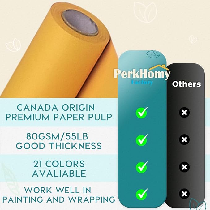 PerkHomy 24" x 1,440" (120') Orange Kraft Paper Roll for Craft Bulletin Board Paper Art Table Covering Crafting Gift Wrapping Bouquet Packing Parcel 80GSM 55LB (Orange, 24" x 120')