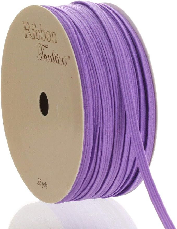 1/8" Width Skinny Elastic Band - Braided Cord - Lavender 25 Yards - USA Warehouse