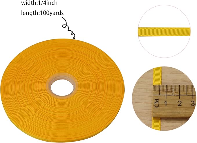 Jesep One Roll 100 Yards Soild Grosgrain Ribbon Boutique Gift Wrapping Package Ribbon, DIY Crafts Bow Hair Headband Accessories Assorted Ribbon #642 (1/4" 6mm, Gold)