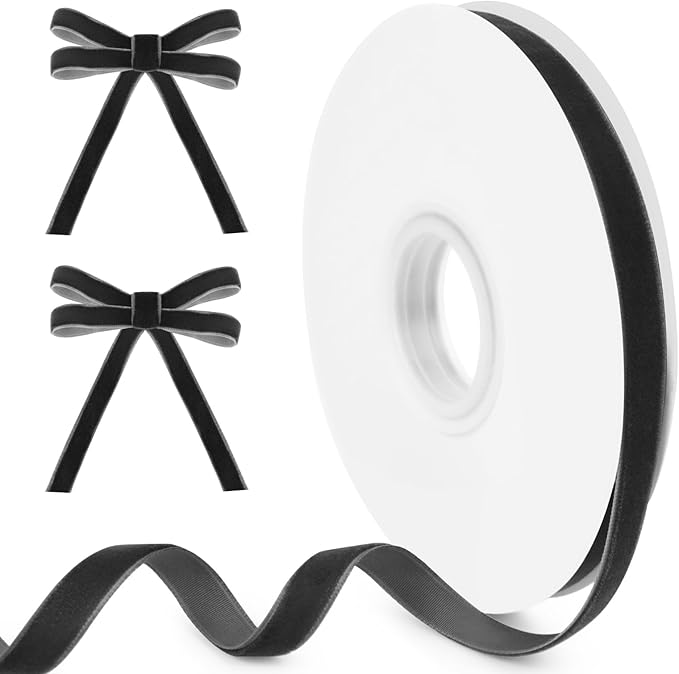 Black Velvet Ribbon, 3/8 inch 10 Yards Vintage Velvet Ribbons Perfect for Christmas Tree Ornaments, Gift Wrapping, Wedding Decoration, Bows, Sewing, Crafts, Wreath and More